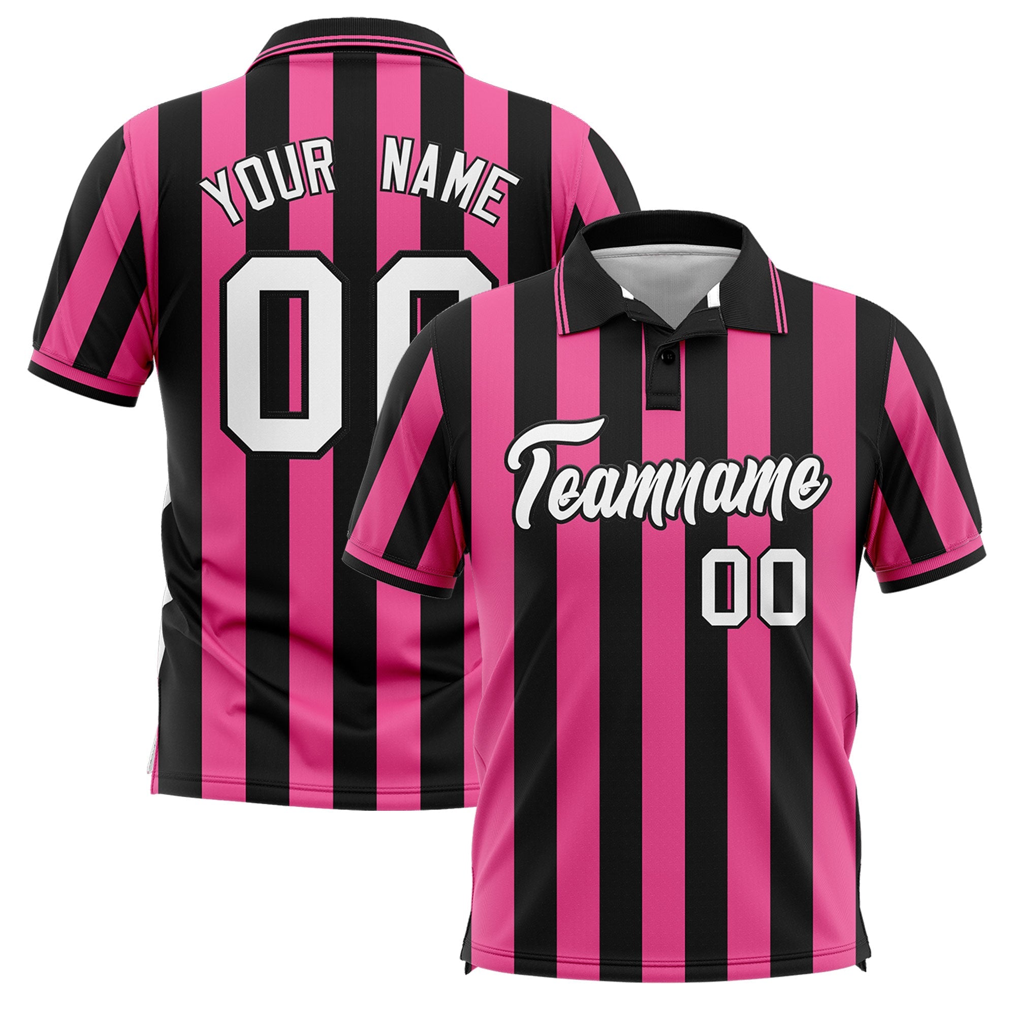 Custom Black Pink Vertical Stripes Design Performance Polo Shirt