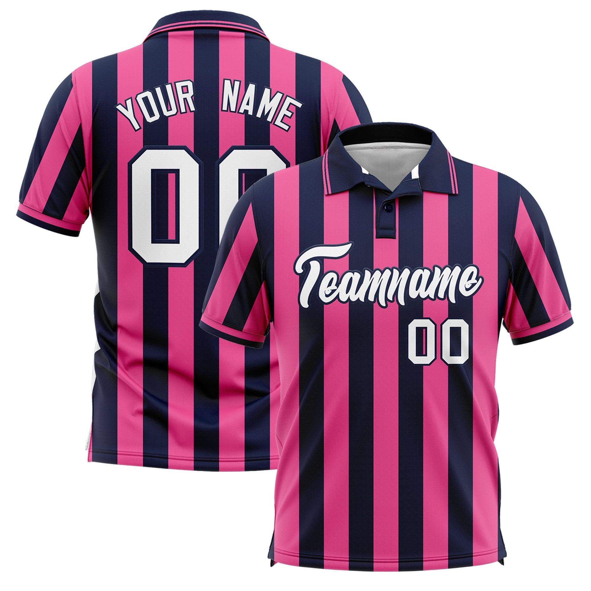 Custom Navy Pink Vertical Stripes Design Performance Polo Shirt