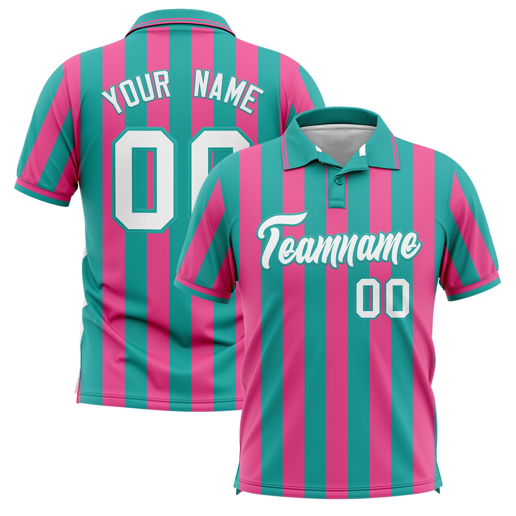 Custom Aqua Pink Vertical Stripes Design Performance Polo Shirt