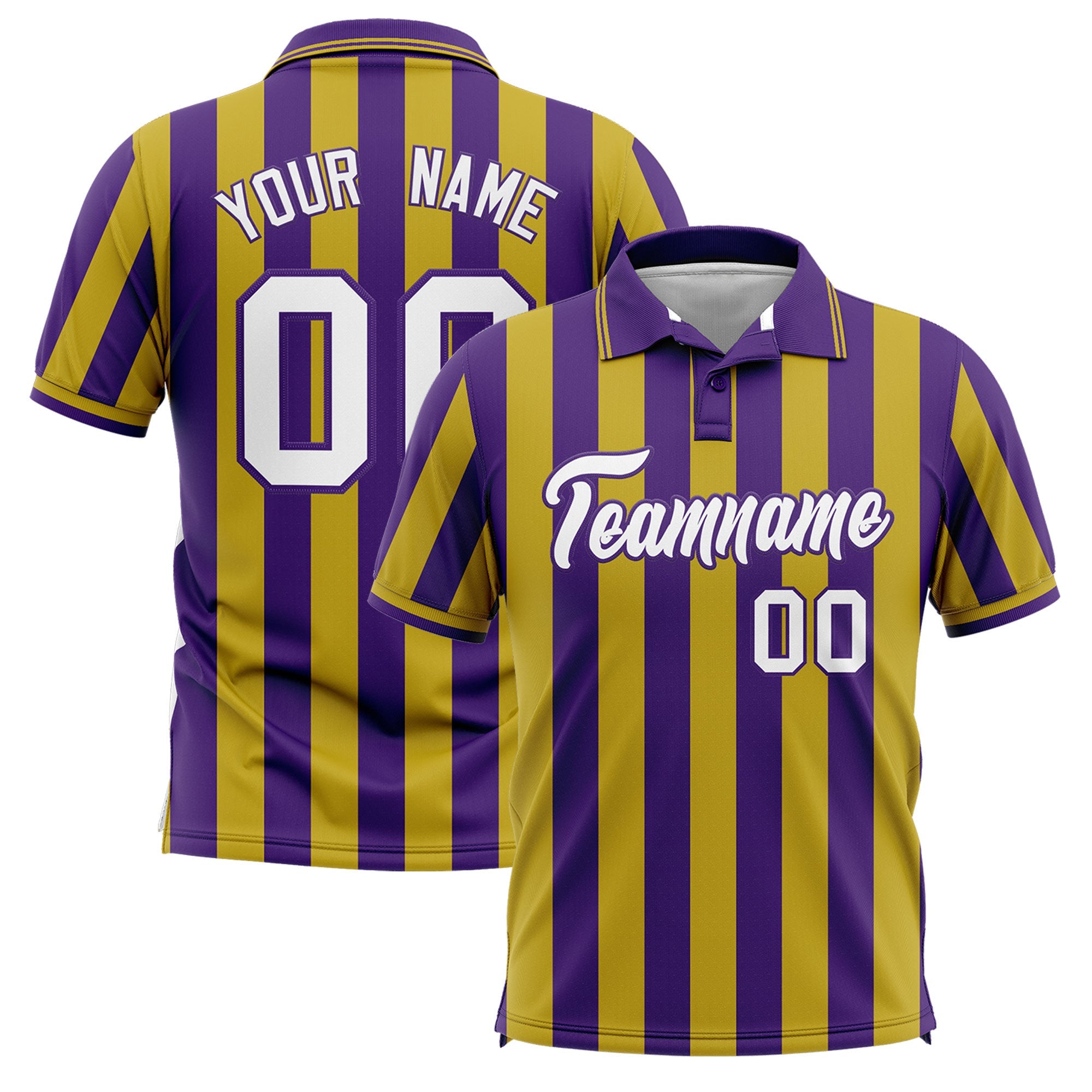 Custom Purple Old Gold Vertical Stripes Design Performance Polo Shirt