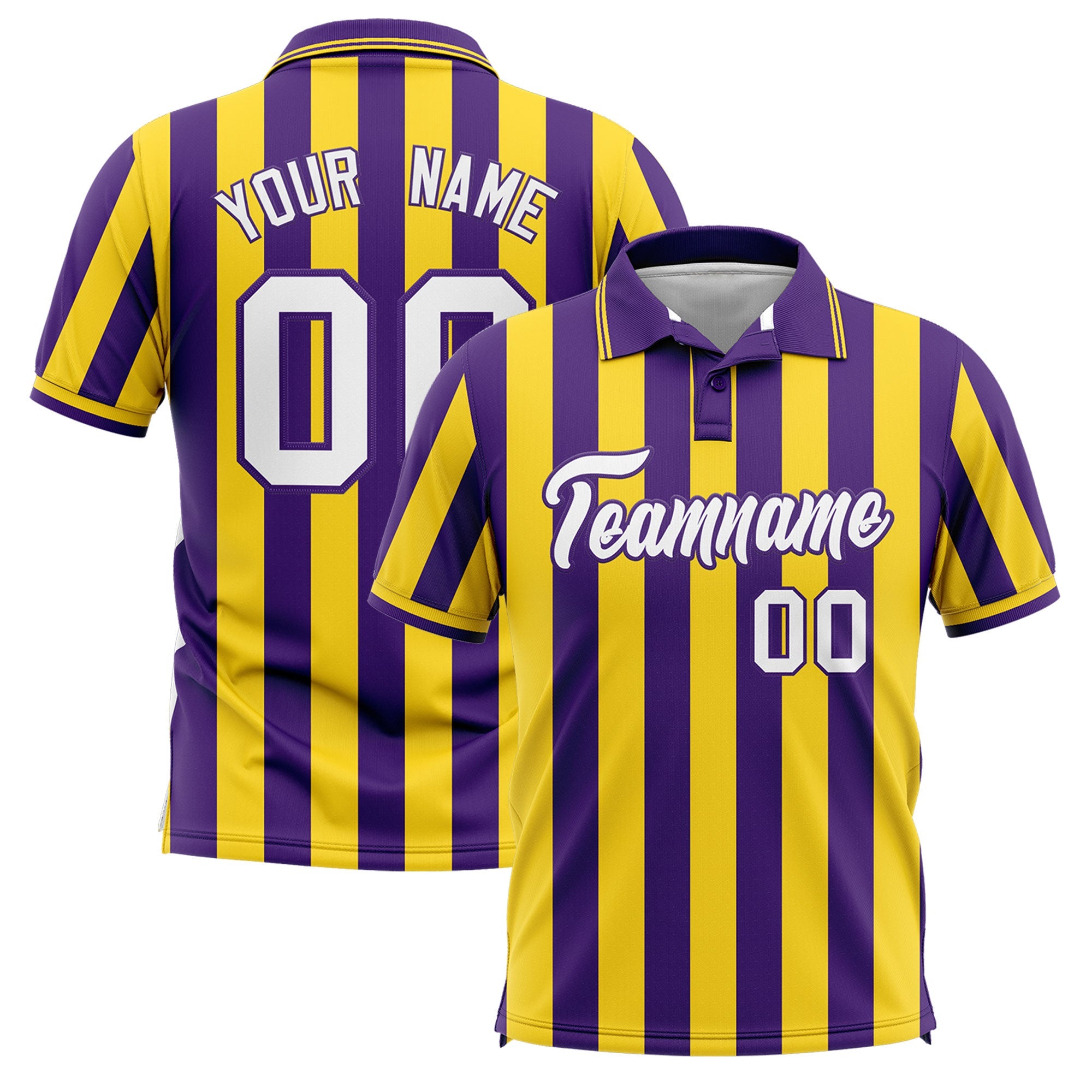 Custom Purple Gold Vertical Stripes Design Performance Polo Shirt