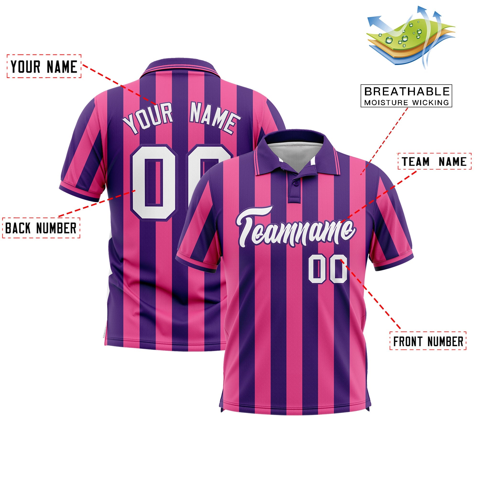 Custom Purple Pink Vertical Stripes Design Performance Polo Shirt