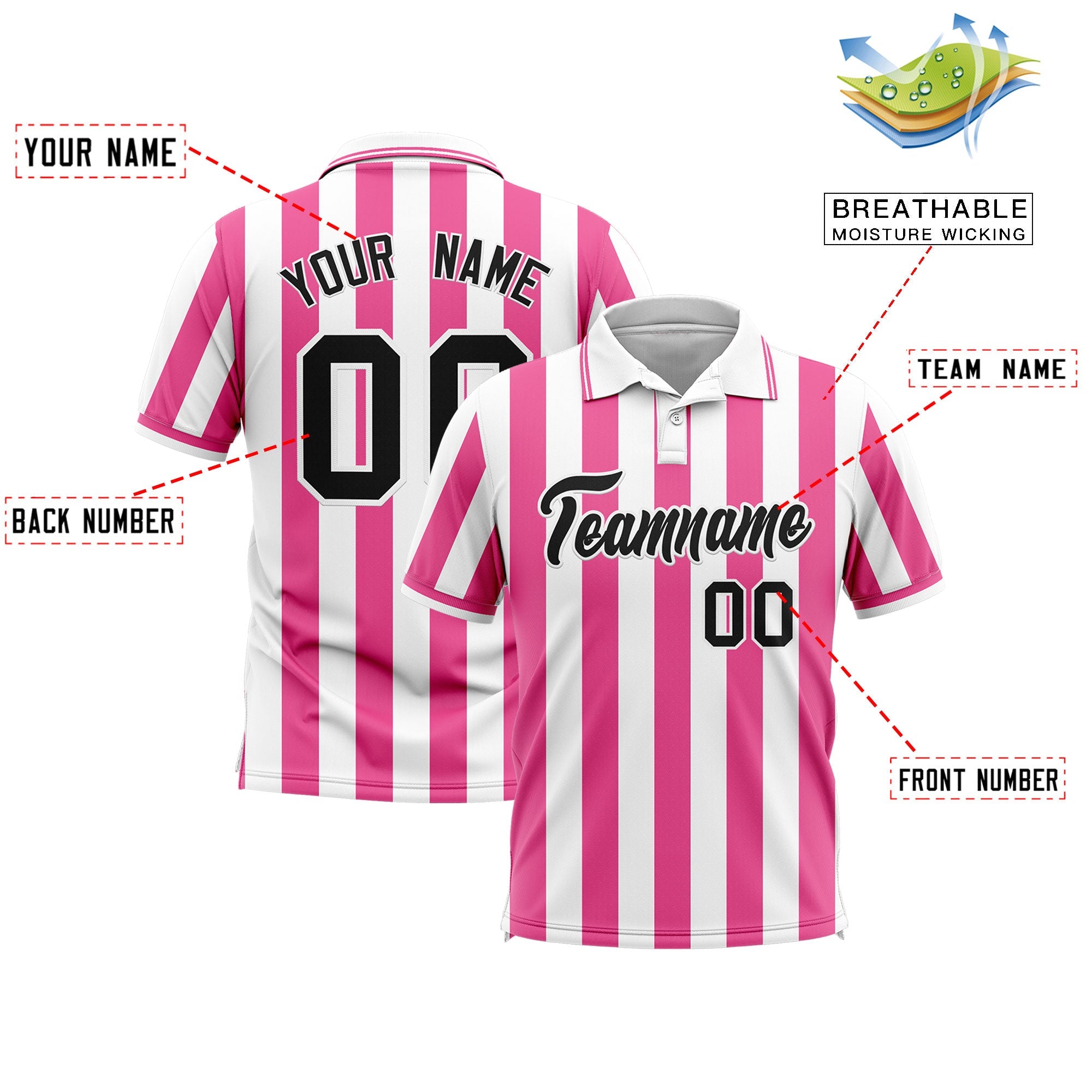 Custom White Pink Vertical Stripes Design Performance Polo Shirt