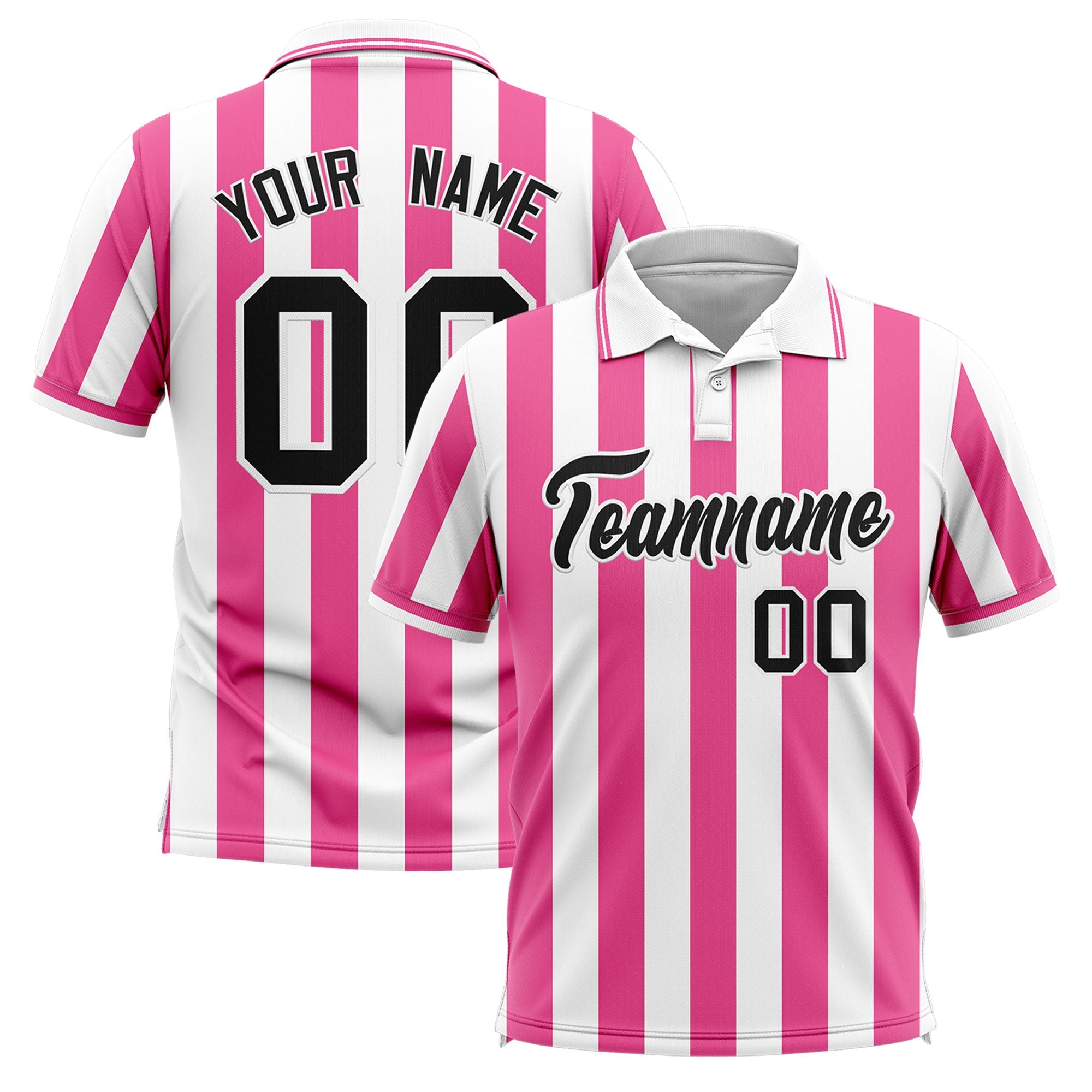 Custom White Pink Vertical Stripes Design Performance Polo Shirt