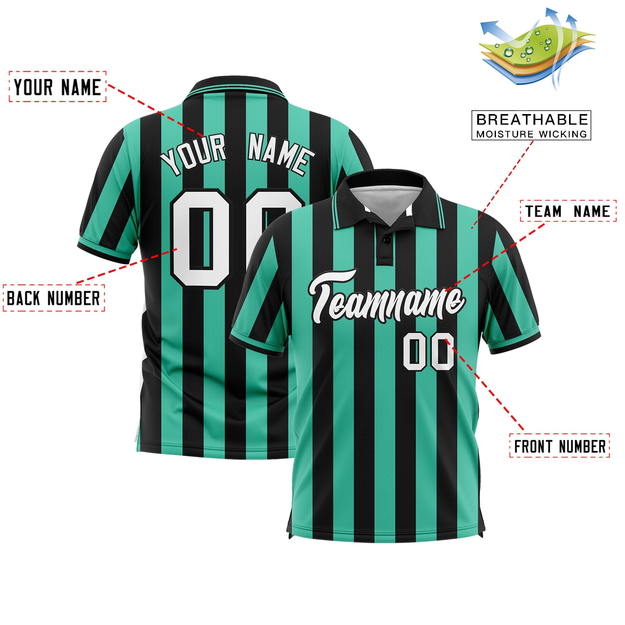 Custom Black Bright Green Vertical Stripes Design Performance Polo Shirt