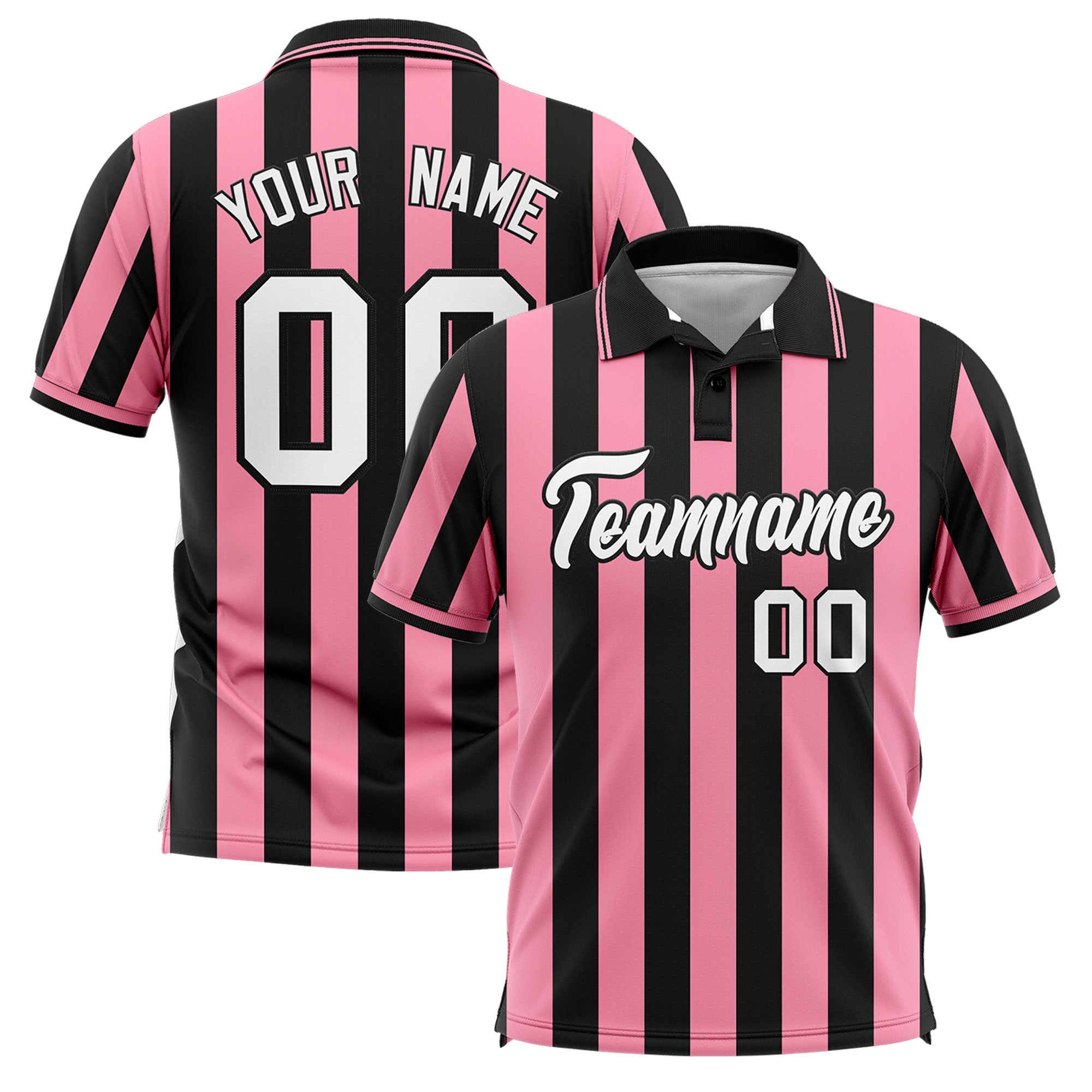 Custom Black Light Pink Vertical Stripes Design Performance Polo Shirt