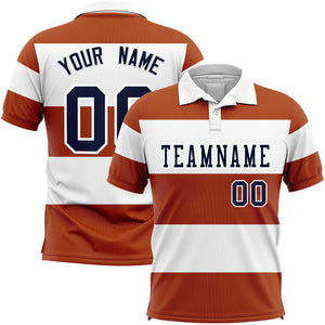 Custom White-Texas Orange Horizontal Stripe Design Performance Polo Shirt