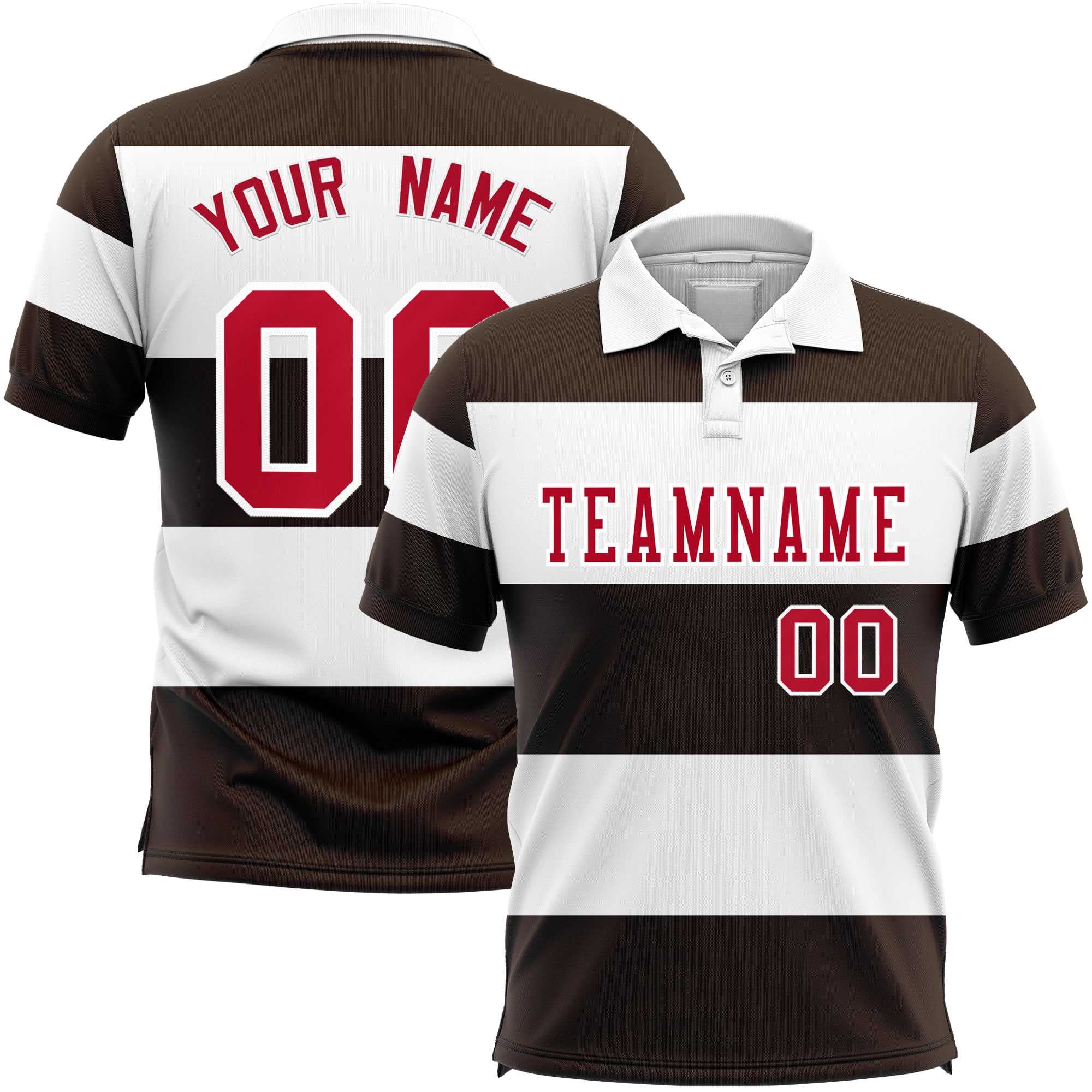 Custom White-Brown Horizontal Stripe Design Performance Polo Shirt