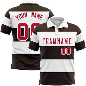 Custom White-Brown Horizontal Stripe Design Performance Polo Shirt