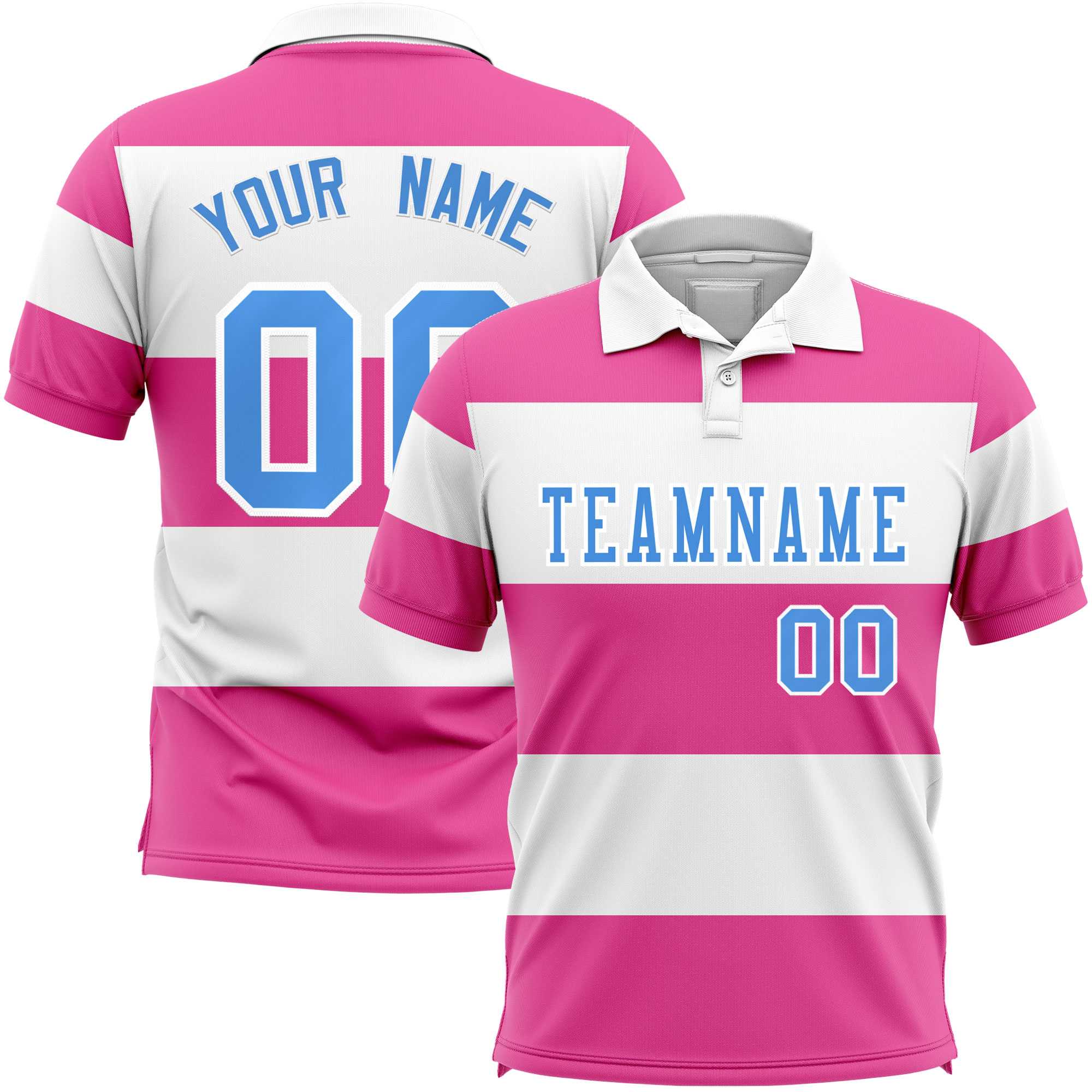 Custom White-Pink Horizontal Stripe Design Performance Polo Shirt