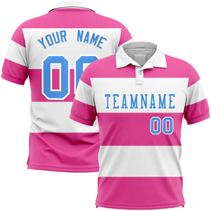 Custom White-Pink Horizontal Stripe Design Performance Polo Shirt