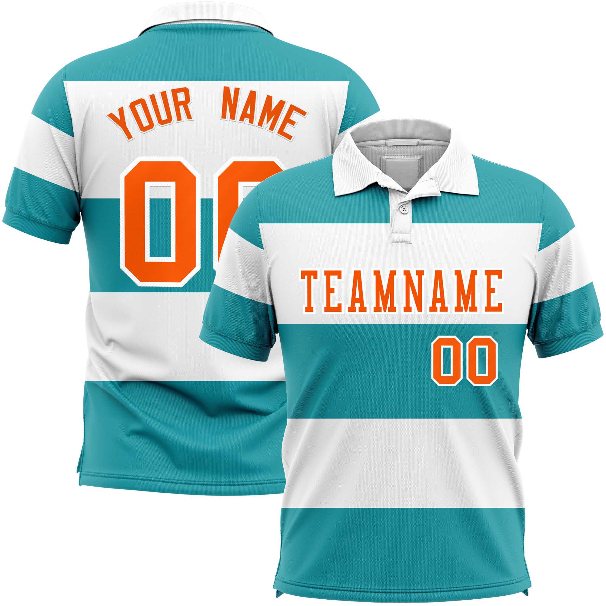 Custom White-Aqua Horizontal Stripe Design Performance Polo Shirt