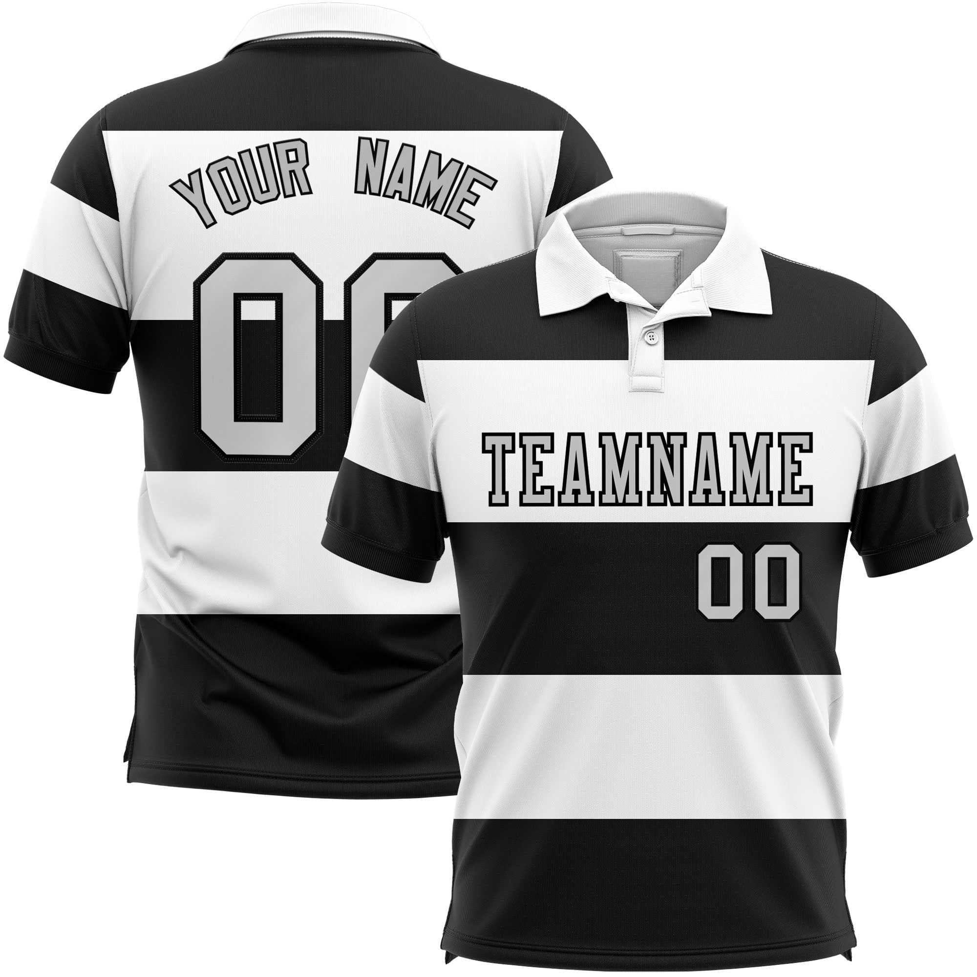 Custom White-Black Horizontal Stripe Design Performance Polo Shirt