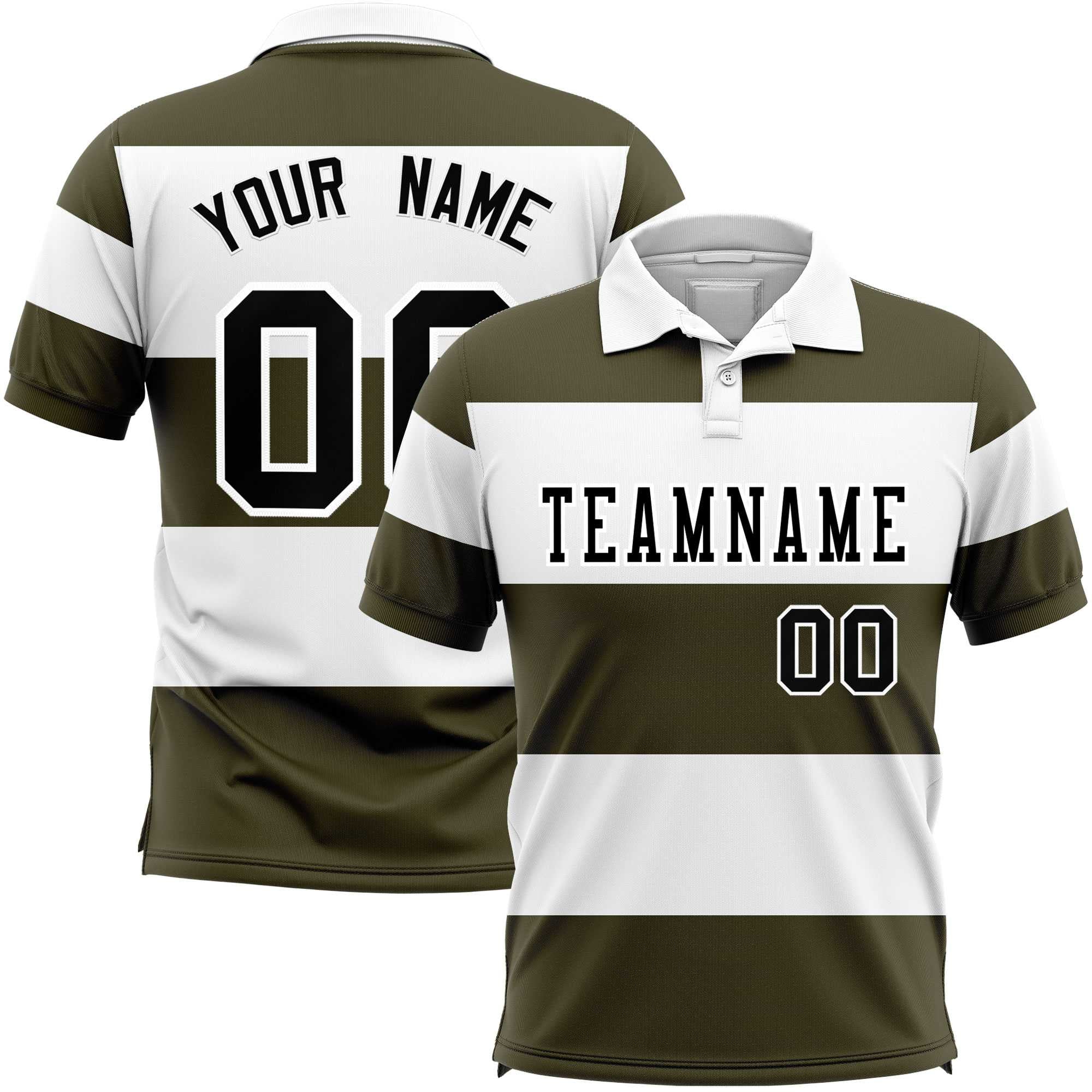 Custom White-Olive Horizontal Stripe Design Performance Polo Shirt