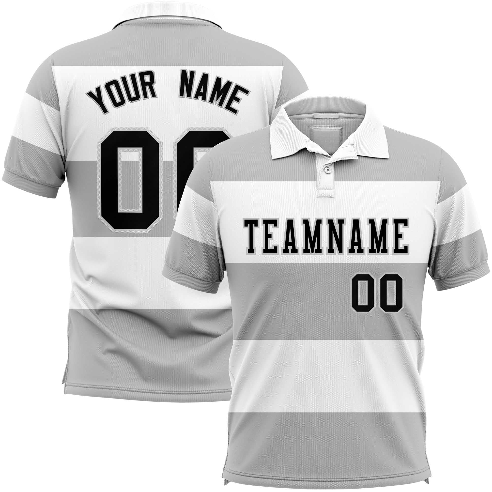 Custom White-Gray Horizontal Stripe Design Performance Polo Shirt