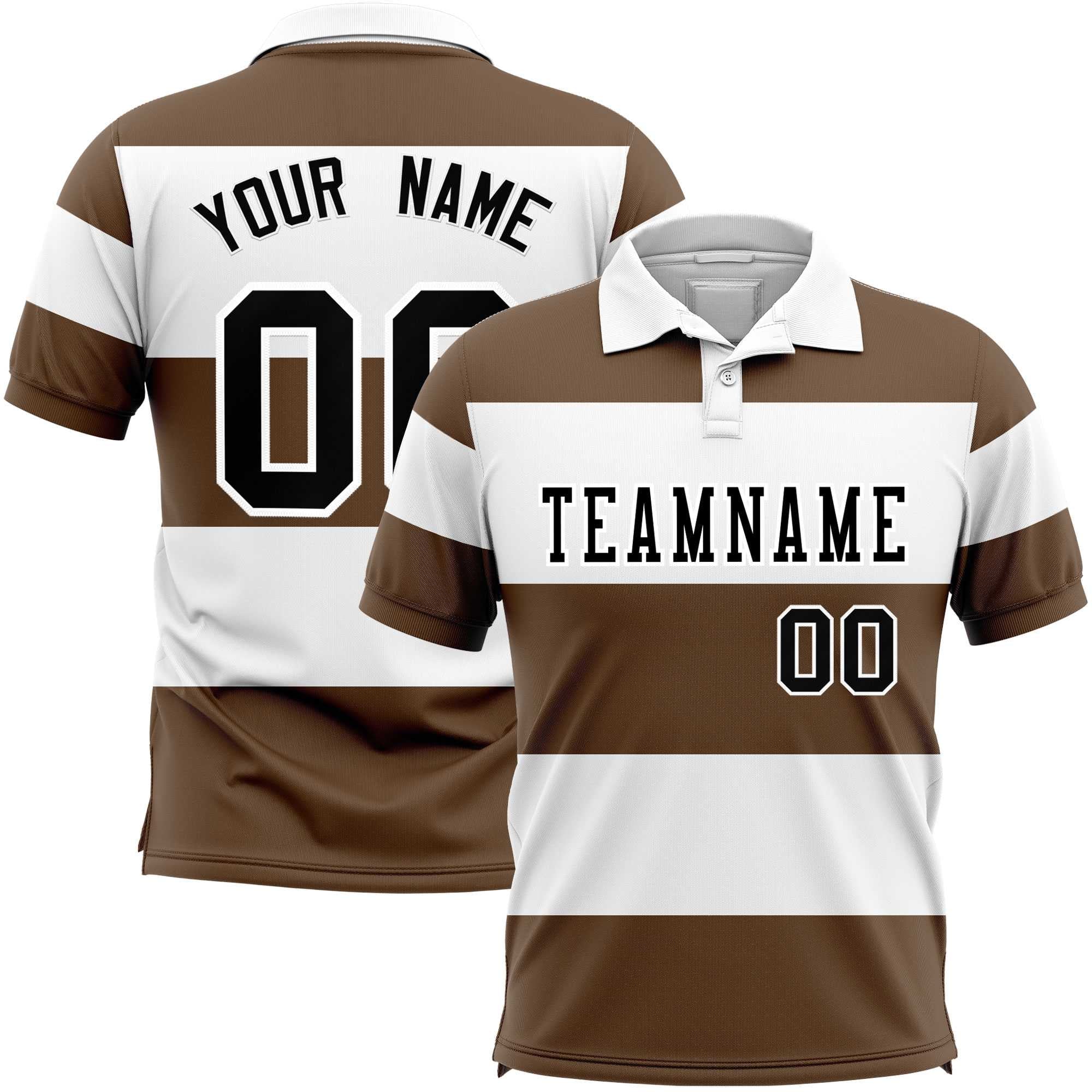 Custom White-Light Brown Horizontal Stripe Design Performance Polo Shirt