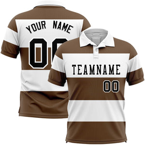 Custom White-Light Brown Horizontal Stripe Design Performance Polo Shirt