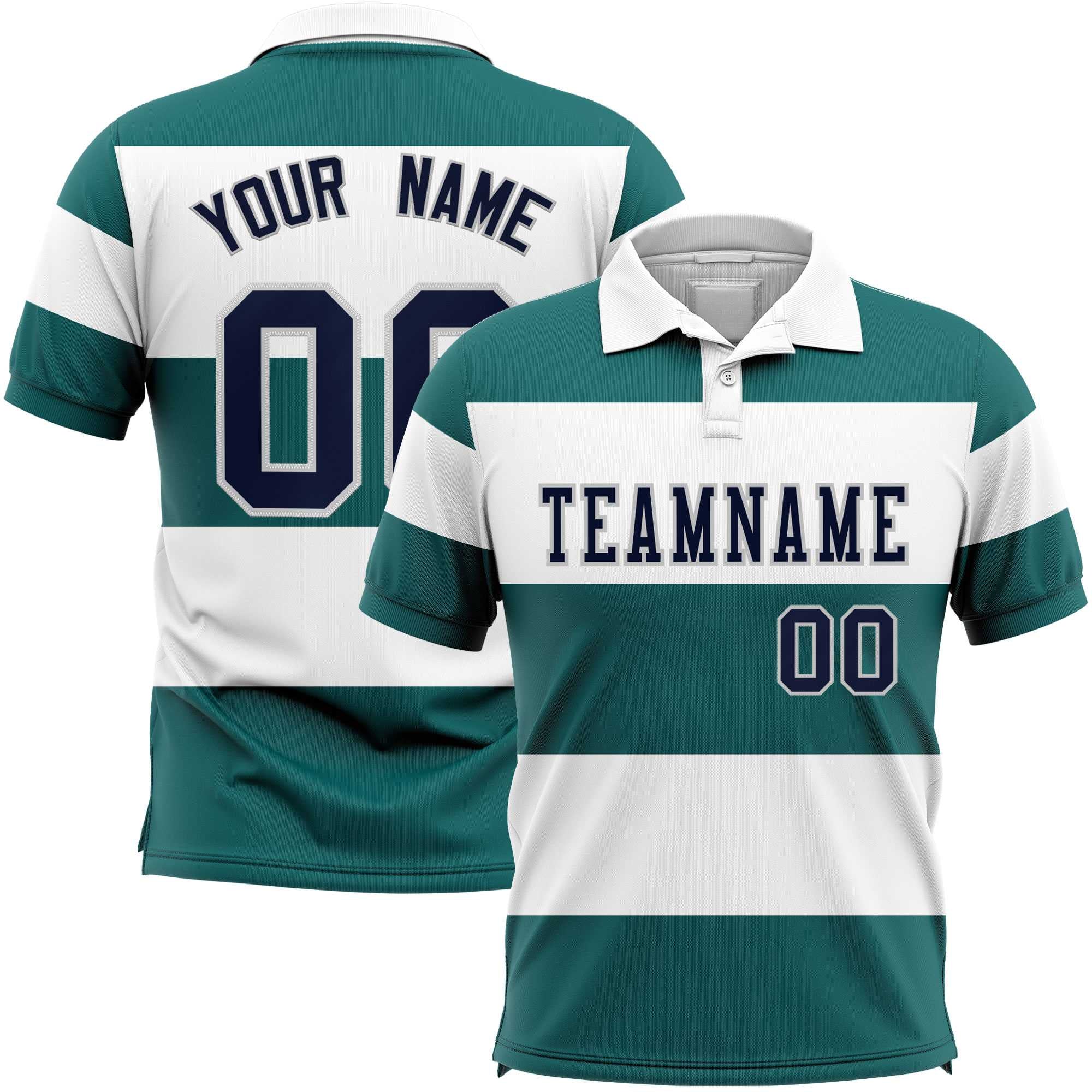 Custom White-Aqua Horizontal Stripe Design Performance Polo Shirt