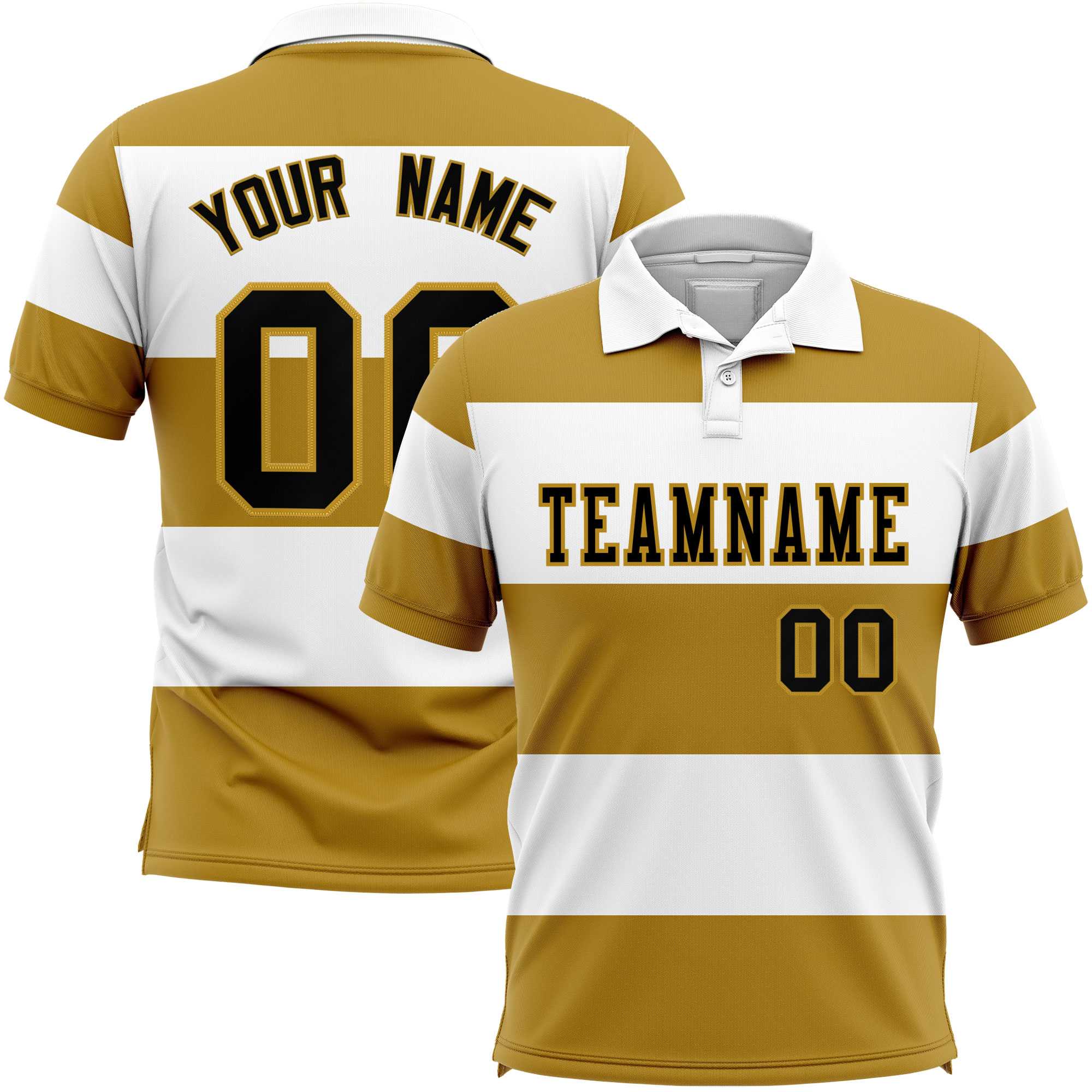 Custom White-Old Gold Horizontal Stripe Design Performance Polo Shirt