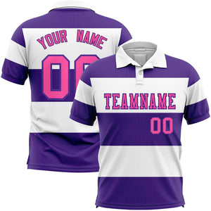 Custom White-Purple Horizontal Stripe Design Performance Polo Shirt