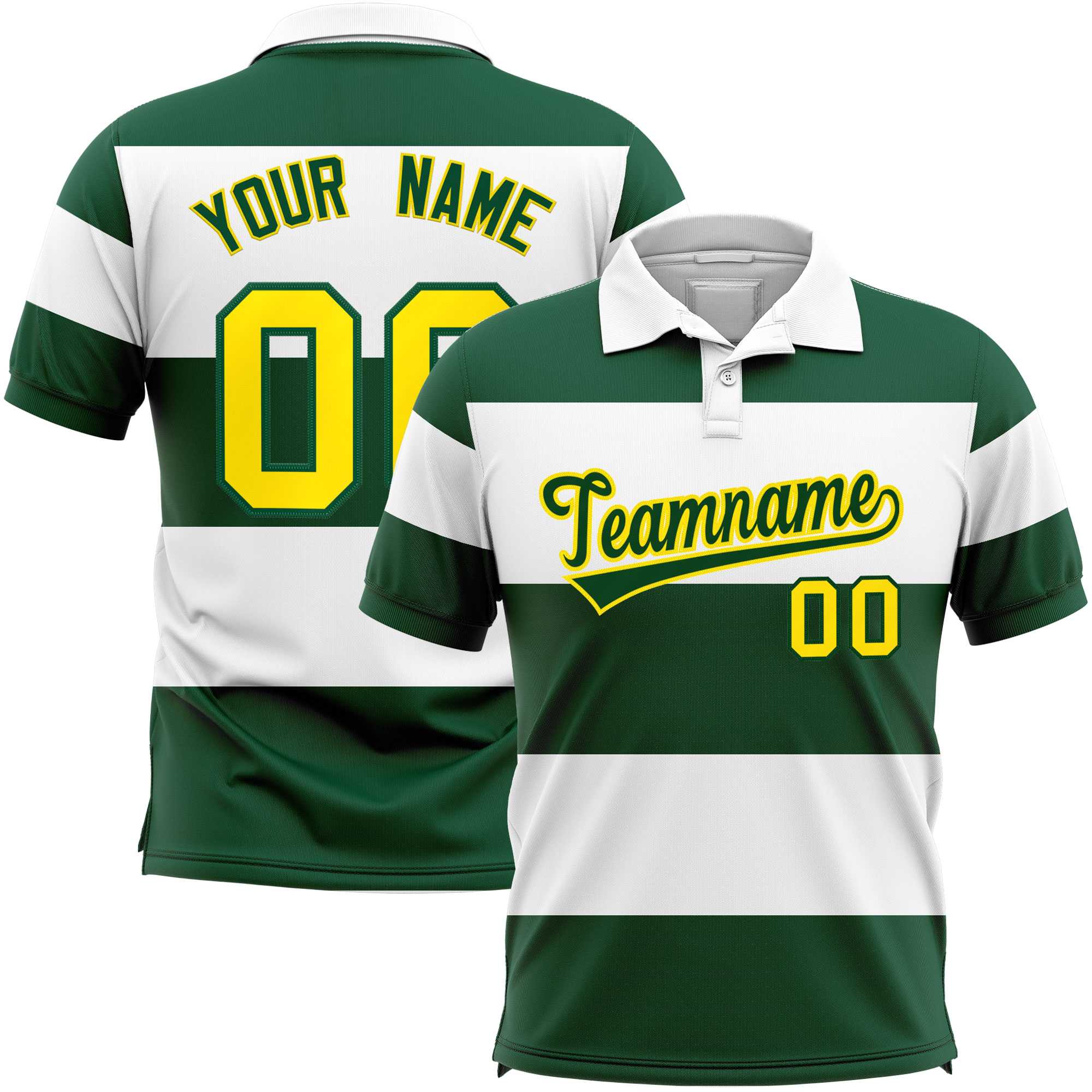 Custom White-Green Horizontal Stripe Design Performance Polo Shirt