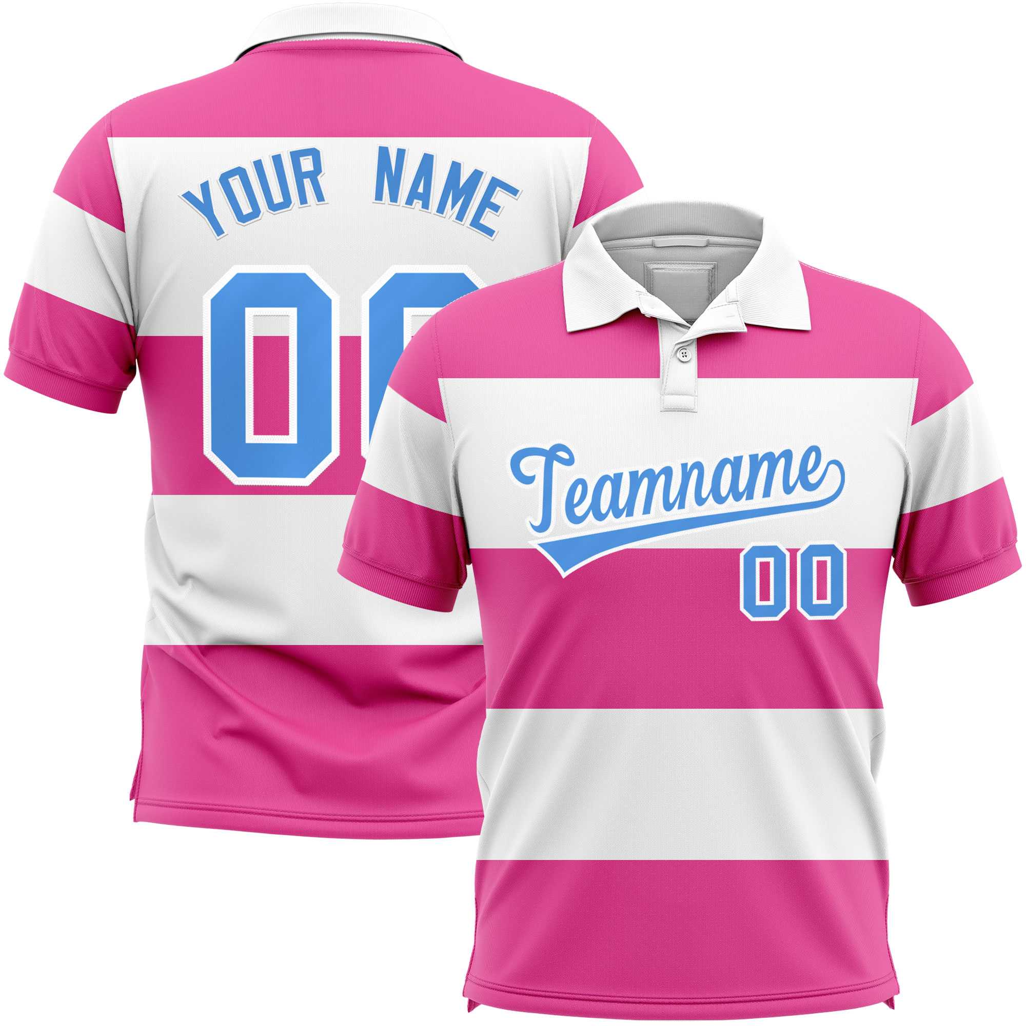 Custom White-Pink Horizontal Stripe Design Performance Polo Shirt