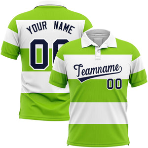 Custom White-Neon Green Horizontal Stripe Design Performance Polo Shirt