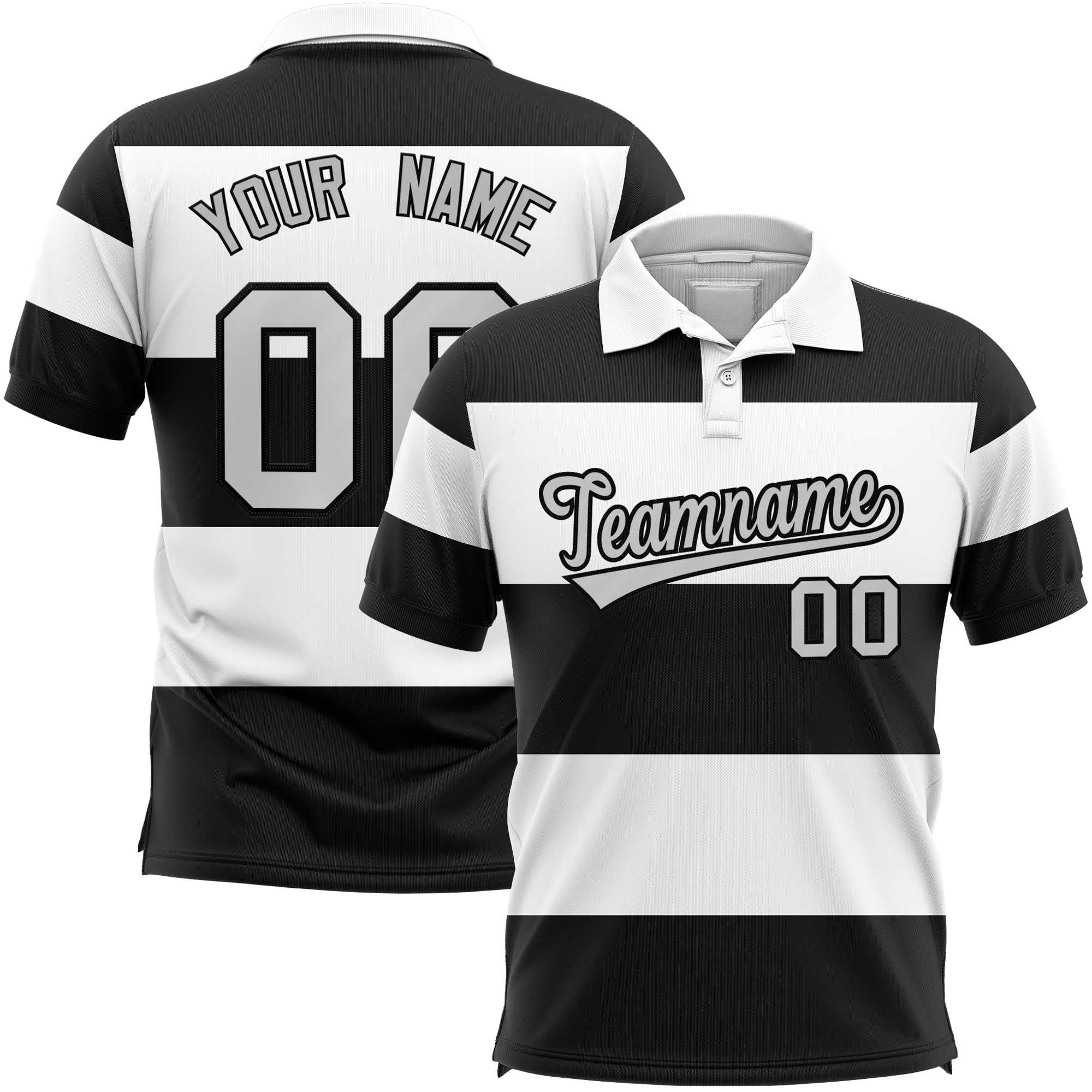 Custom White-Black Horizontal Stripe Design Performance Polo Shirt