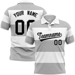 Custom White-Gray Horizontal Stripe Design Performance Polo Shirt