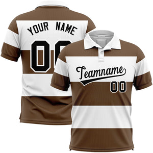 Custom White-Light Brown Horizontal Stripe Design Performance Polo Shirt