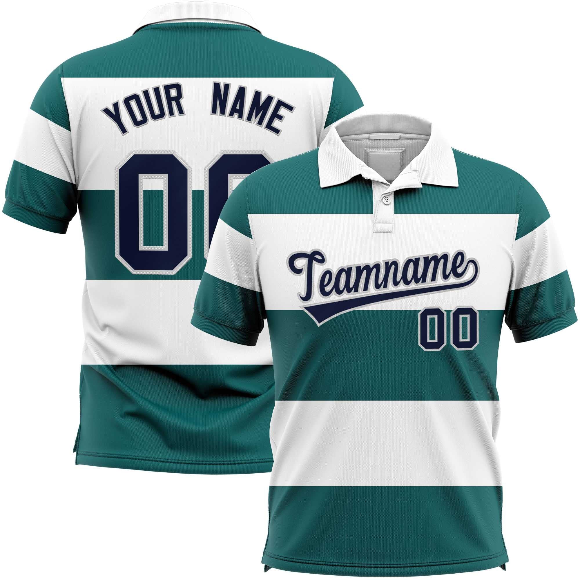 Custom White-Aqua Horizontal Stripe Design Performance Polo Shirt