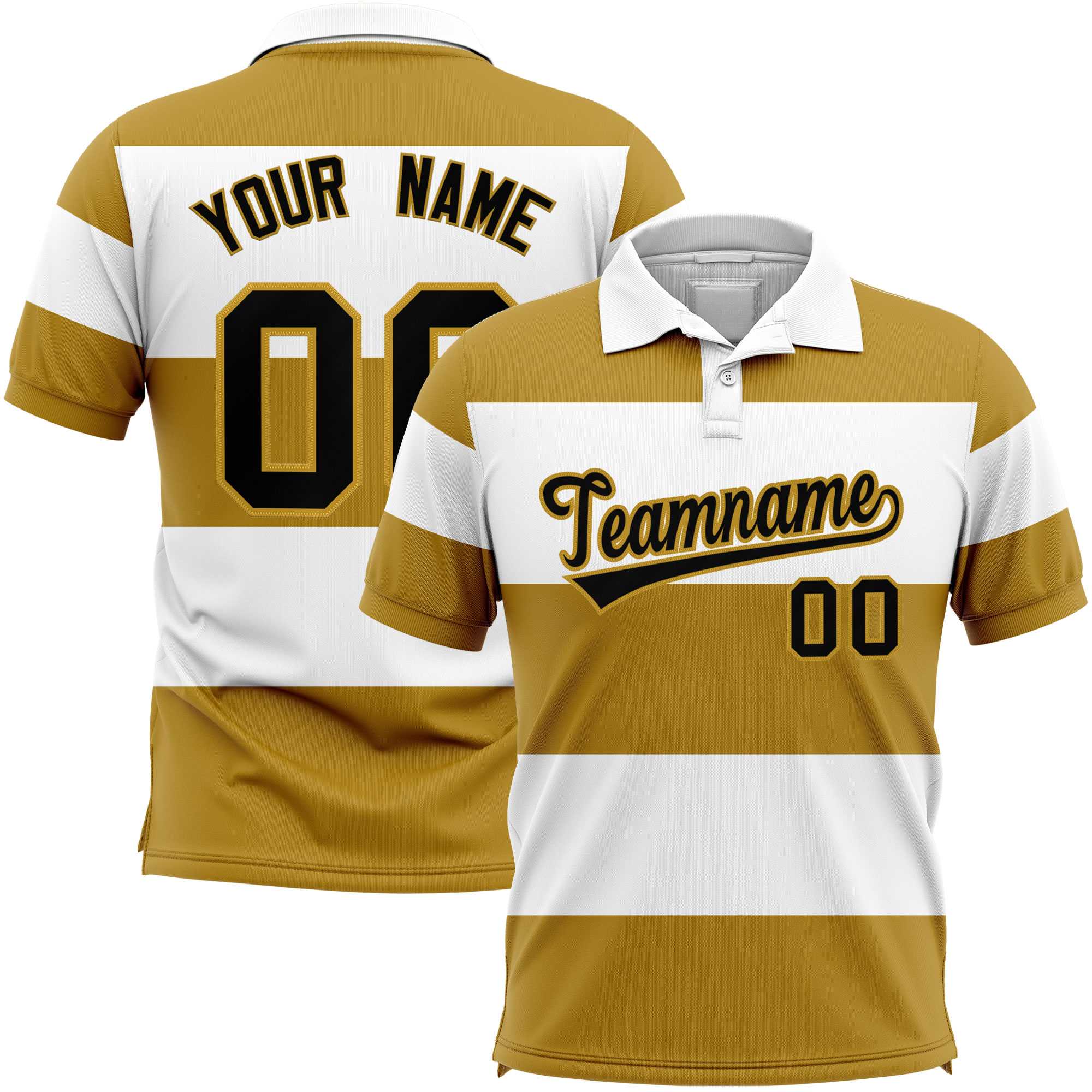 Custom White-Old Gold Horizontal Stripe Design Performance Polo Shirt