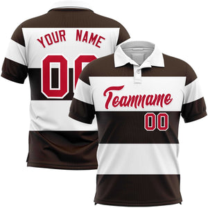 Custom White-Brown Horizontal Stripe Design Performance Polo Shirt