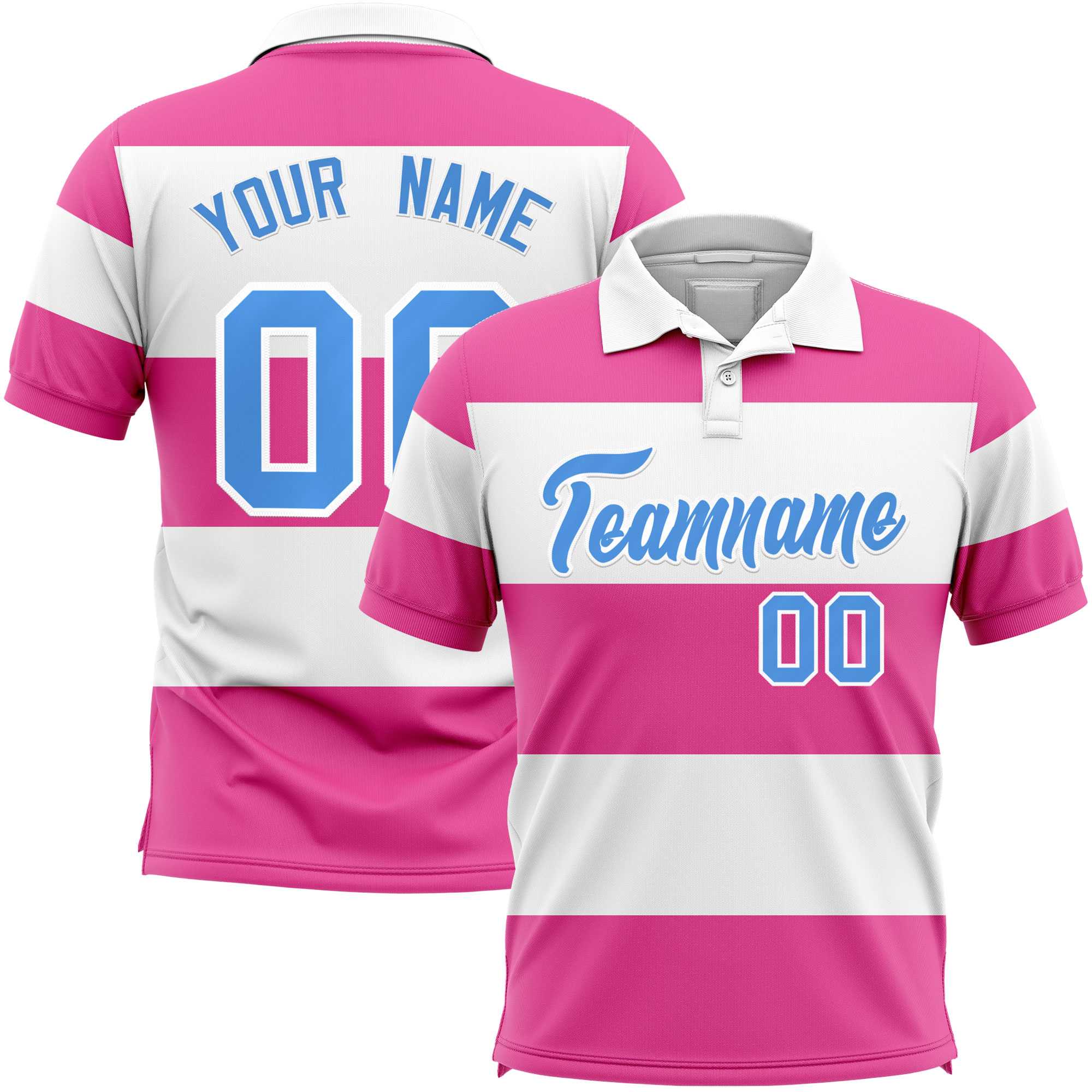 Custom White-Pink Horizontal Stripe Design Performance Polo Shirt