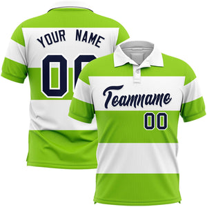 Custom White-Neon Green Horizontal Stripe Design Performance Polo Shirt