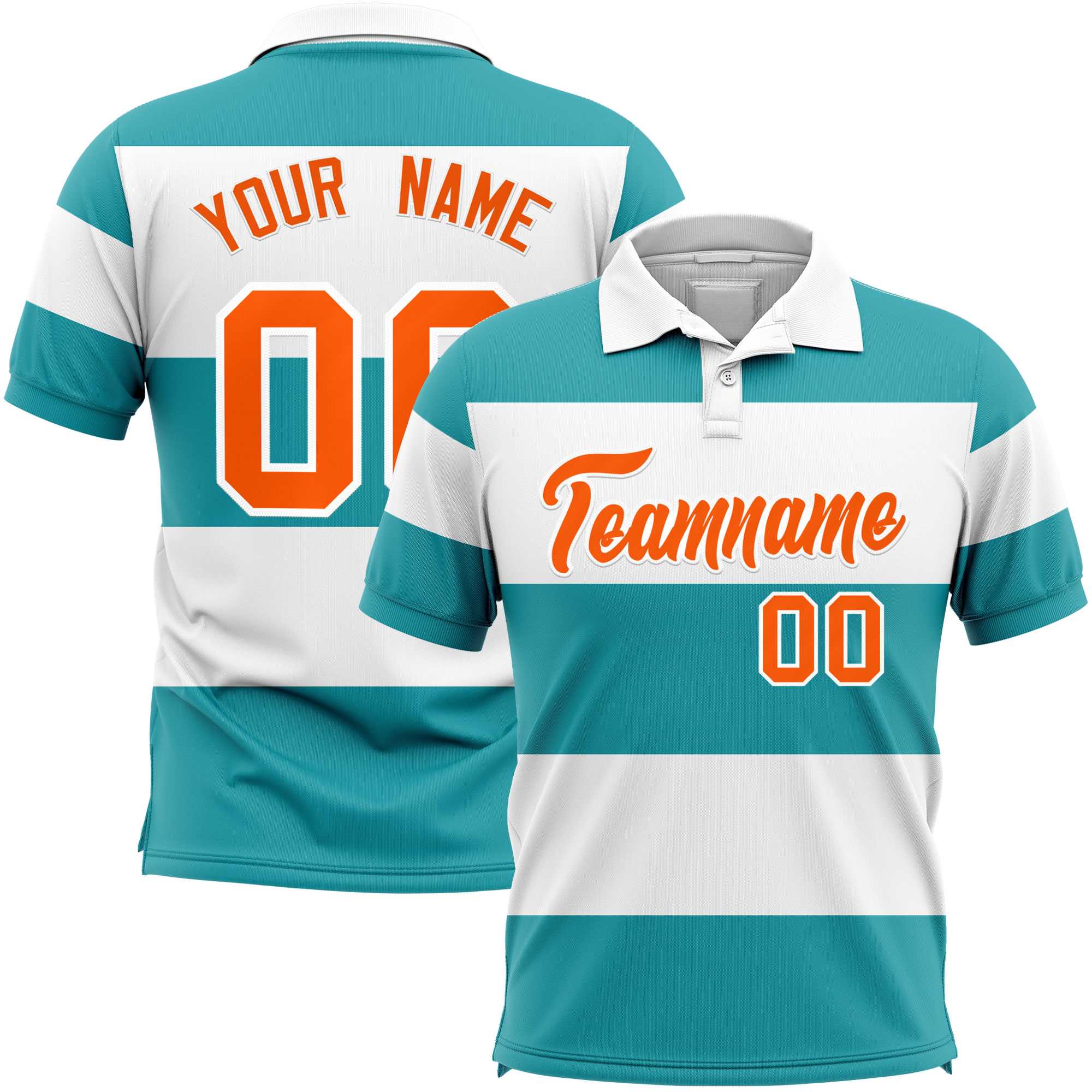 Custom White-Aqua Horizontal Stripe Design Performance Polo Shirt