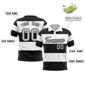 Custom White-Black Horizontal Stripe Design Performance Polo Shirt