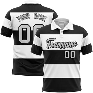 Custom White-Black Horizontal Stripe Design Performance Polo Shirt