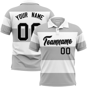 Custom White-Gray Horizontal Stripe Design Performance Polo Shirt