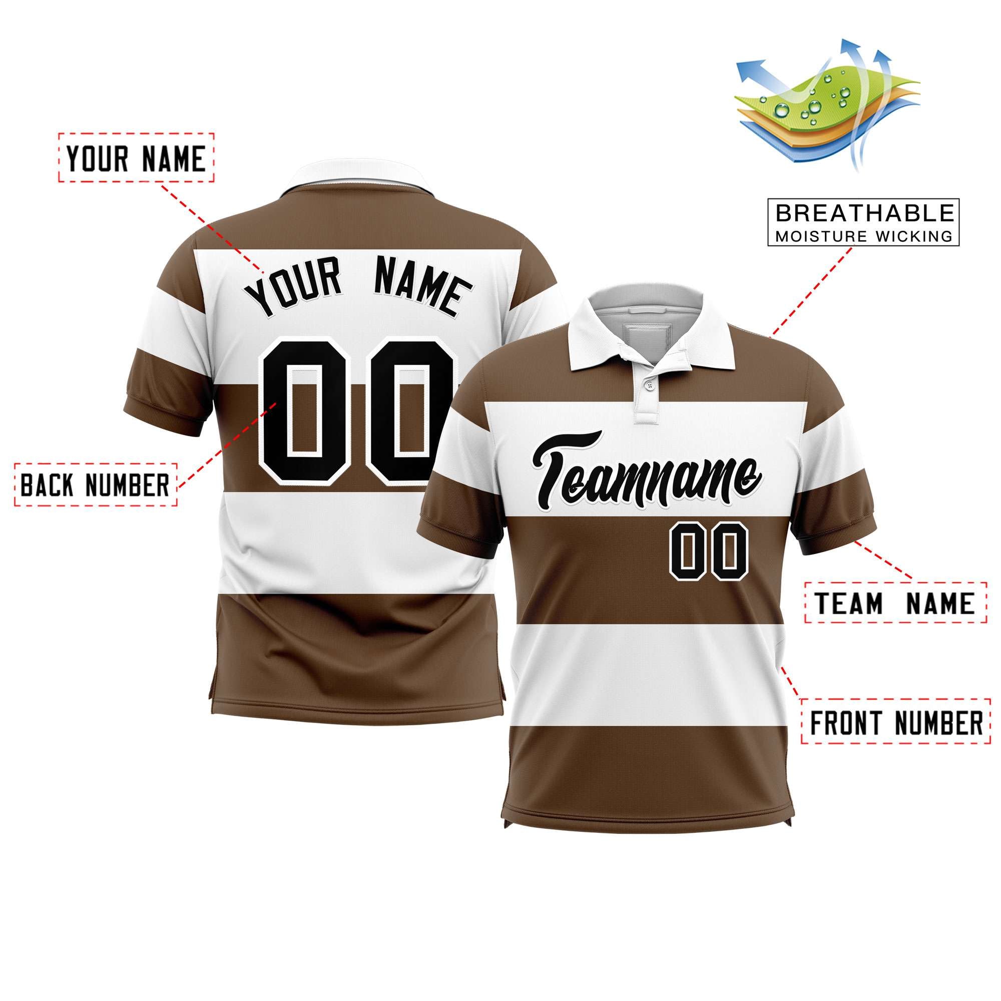 Custom White-Light Brown Horizontal Stripe Design Performance Polo Shirt