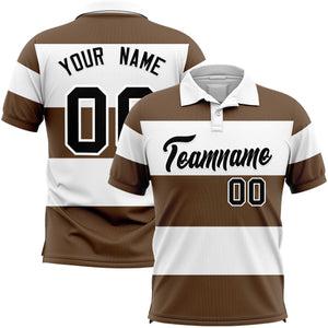 Custom White-Light Brown Horizontal Stripe Design Performance Polo Shirt