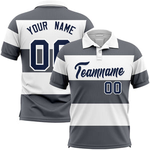 Custom White-Dark Gray Horizontal Stripe Design Performance Polo Shirt