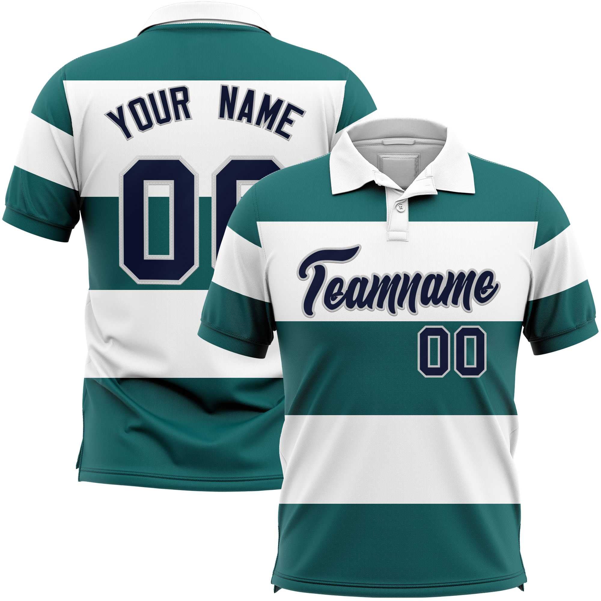 Custom White-Aqua Horizontal Stripe Design Performance Polo Shirt