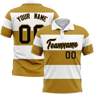 Custom White-Old Gold Horizontal Stripe Design Performance Polo Shirt