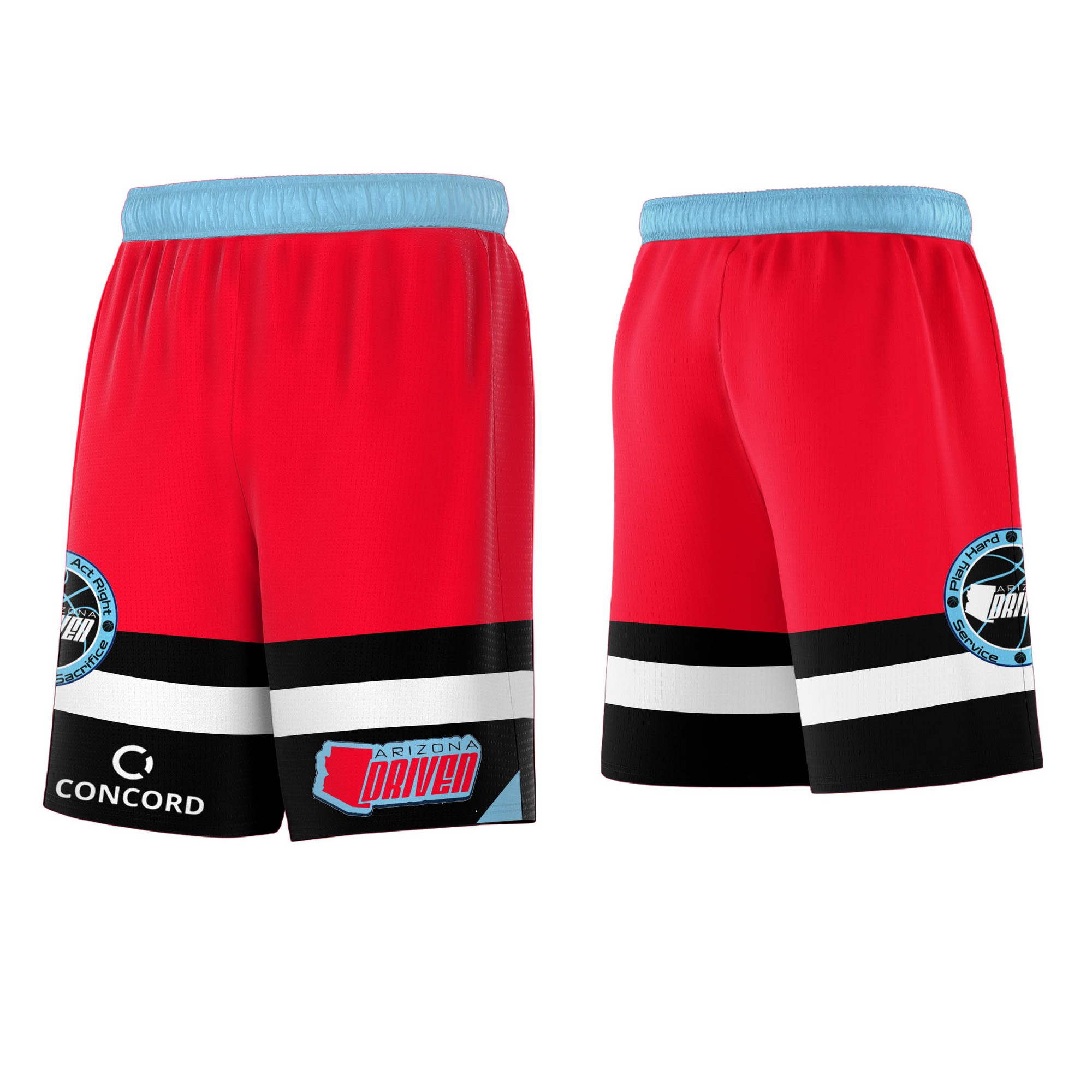 Custom Red Black-Light Blue Basketball Shorts-Arizona Driven