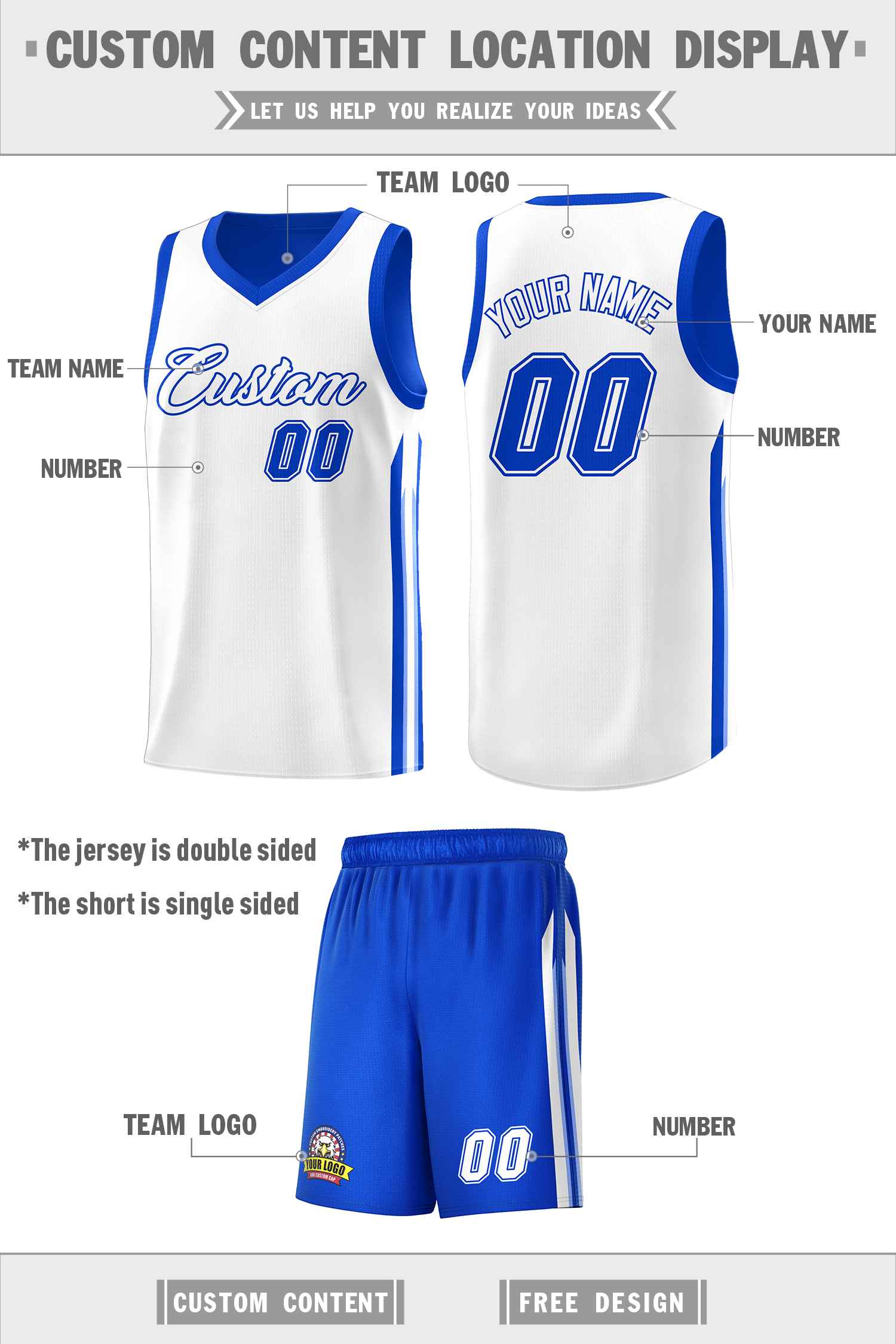 Custom Royal White Double Side Sets Men Basketball Jersey