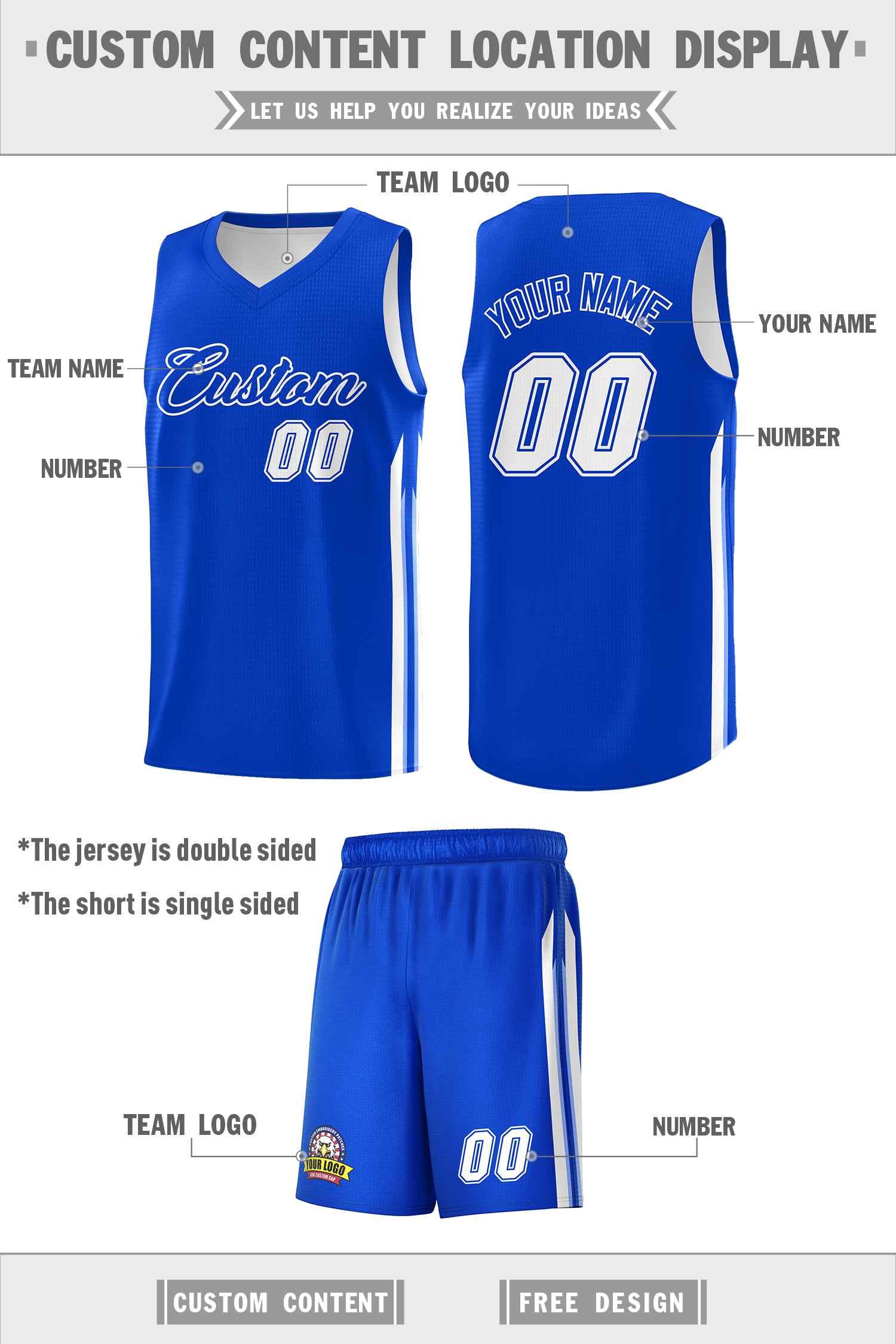 Custom Royal White Double Side Sets Men Basketball Jersey