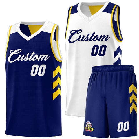 Custom Navy White Double Side Sets Men Basketball Jersey