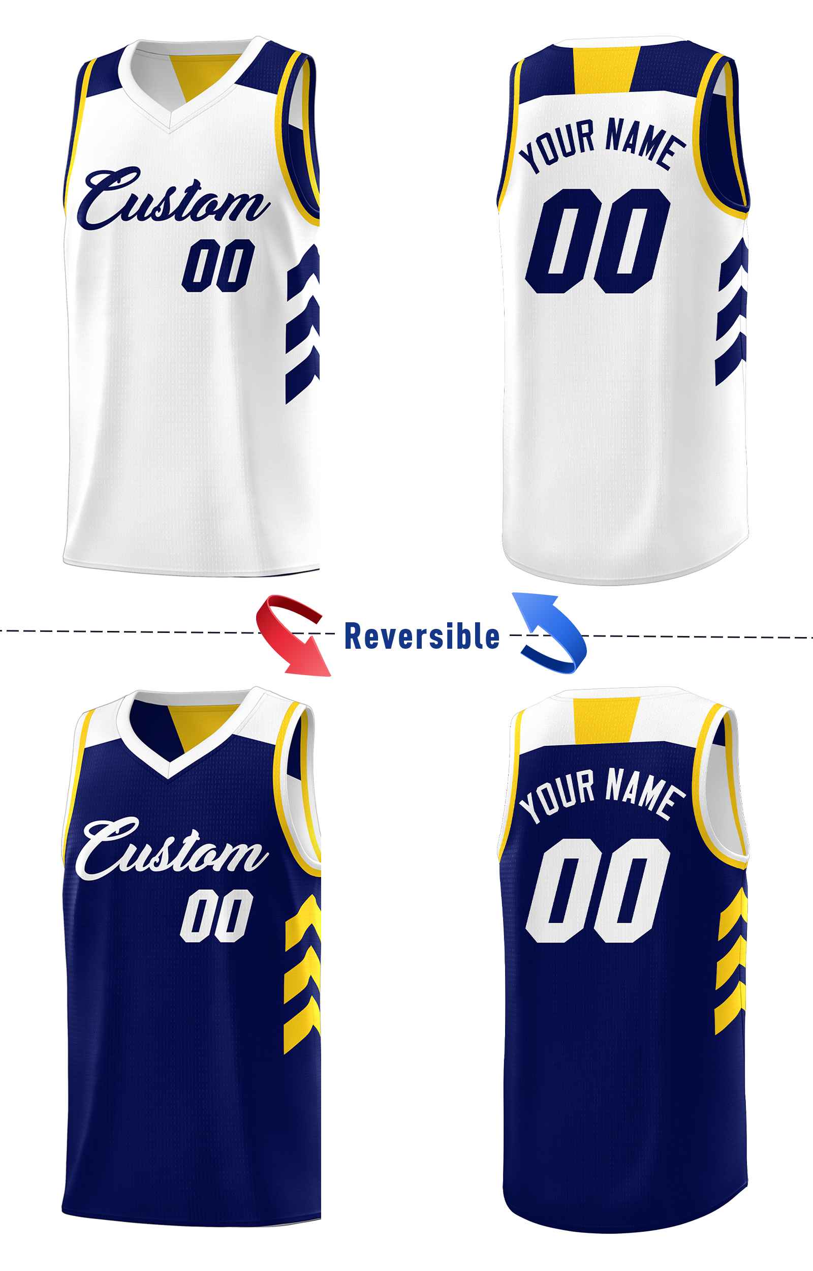 Custom Navy White Double Side Sets Men Basketball Jersey