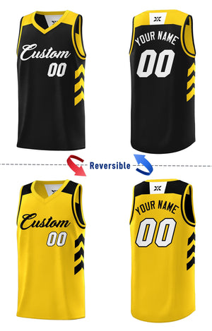 Le double côté jaune noir fait sur commande place le maillot de basket-ball personnalisé